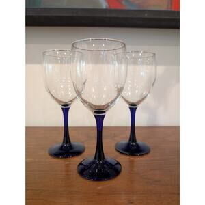 Vintage Luminarc Neptune Wine Glasses – Set of 3 Cobalt Blue Stem – France – 7”